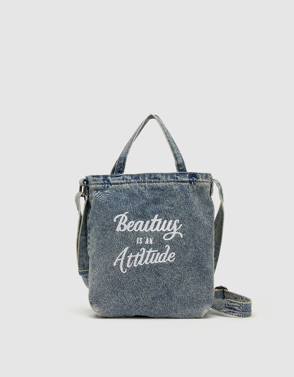 Letter Printed Denim Shoulder Bag