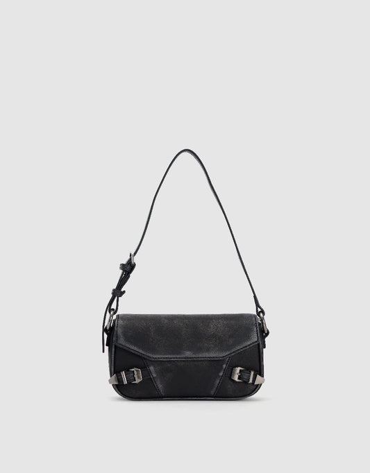 Buckle Décor Vegan Leather Shoulder Bag