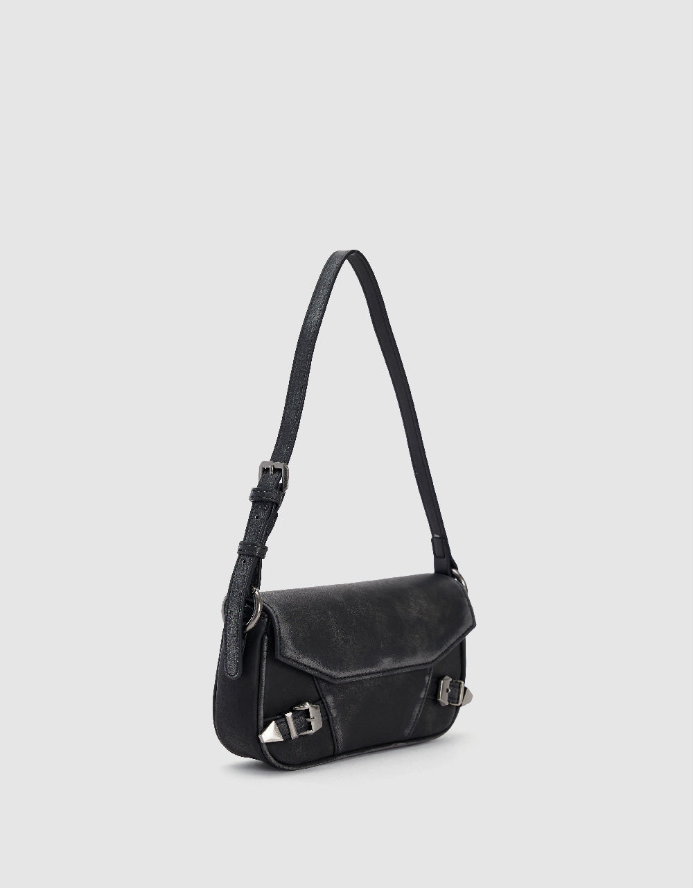 Buckle Décor Vegan Leather Shoulder Bag