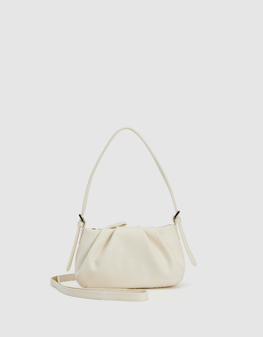 Ruched Vegan Leather Shoulder Bag