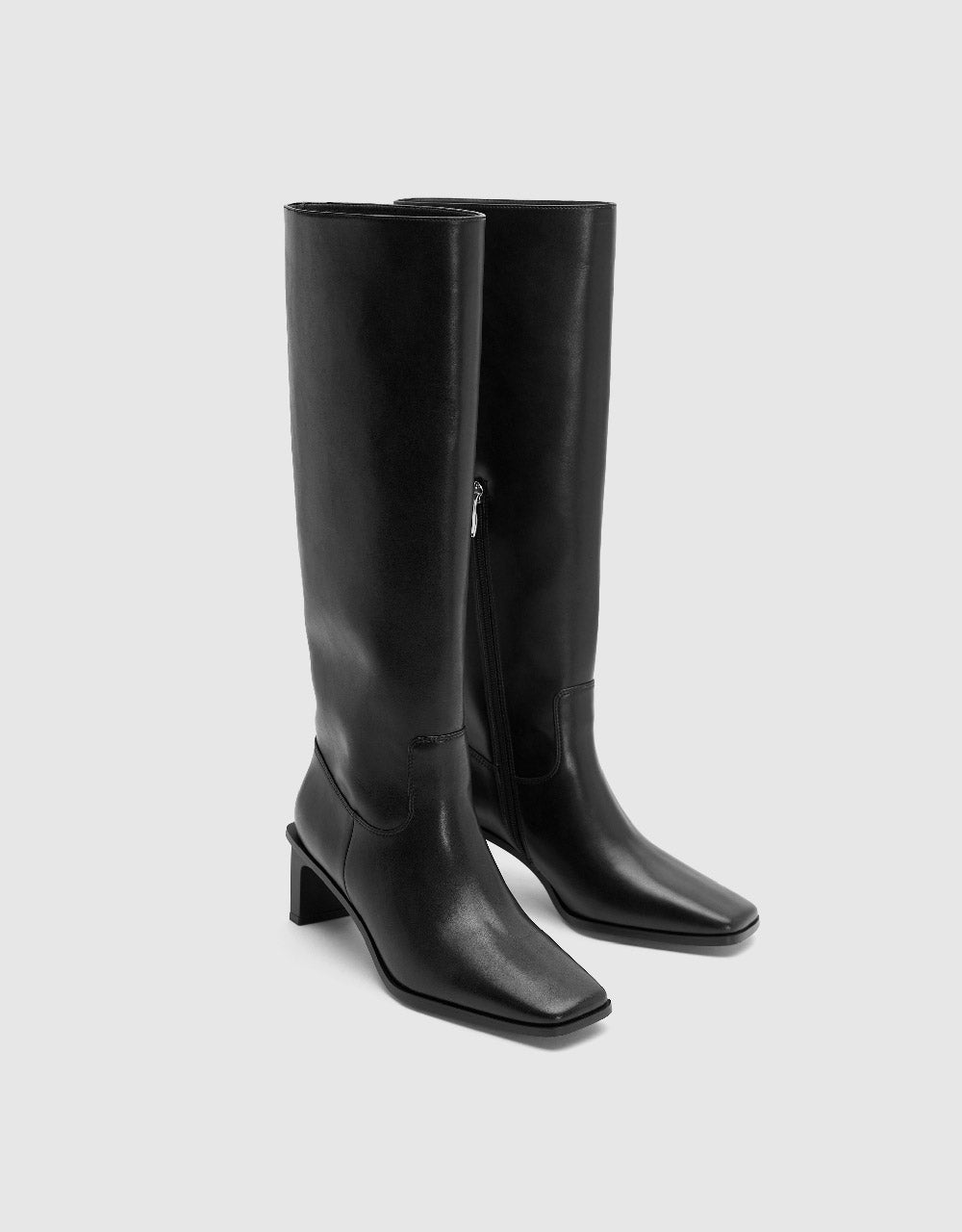 Vegan Leather Square Toe Knee Boots