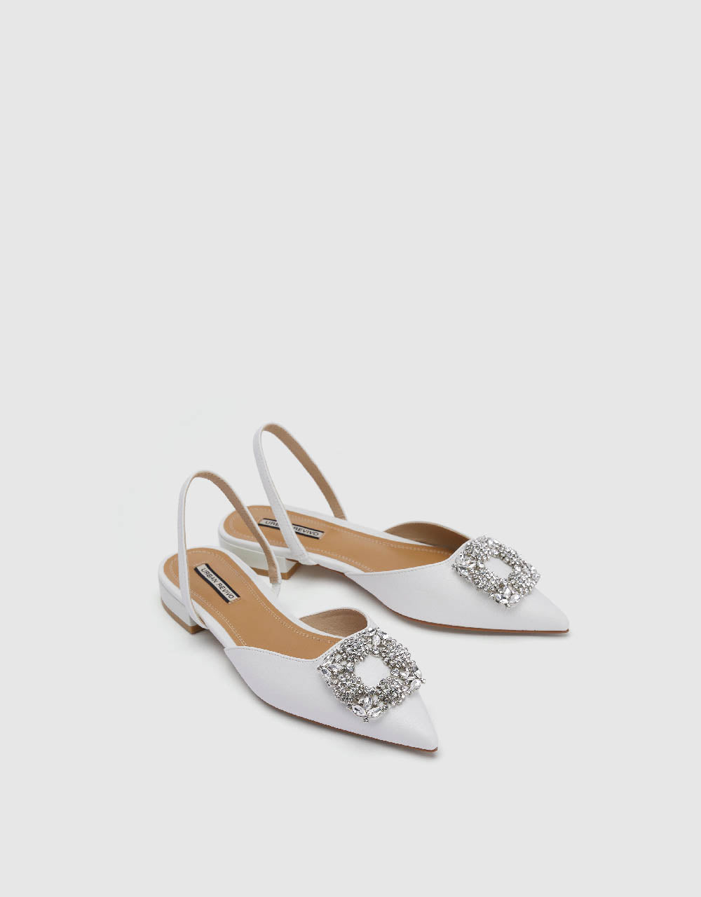 Rhinestone Buckle Décor Pointed Toe Slingbacks