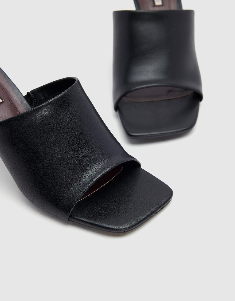 Heeled Vegan Leather Square Toe Slippers