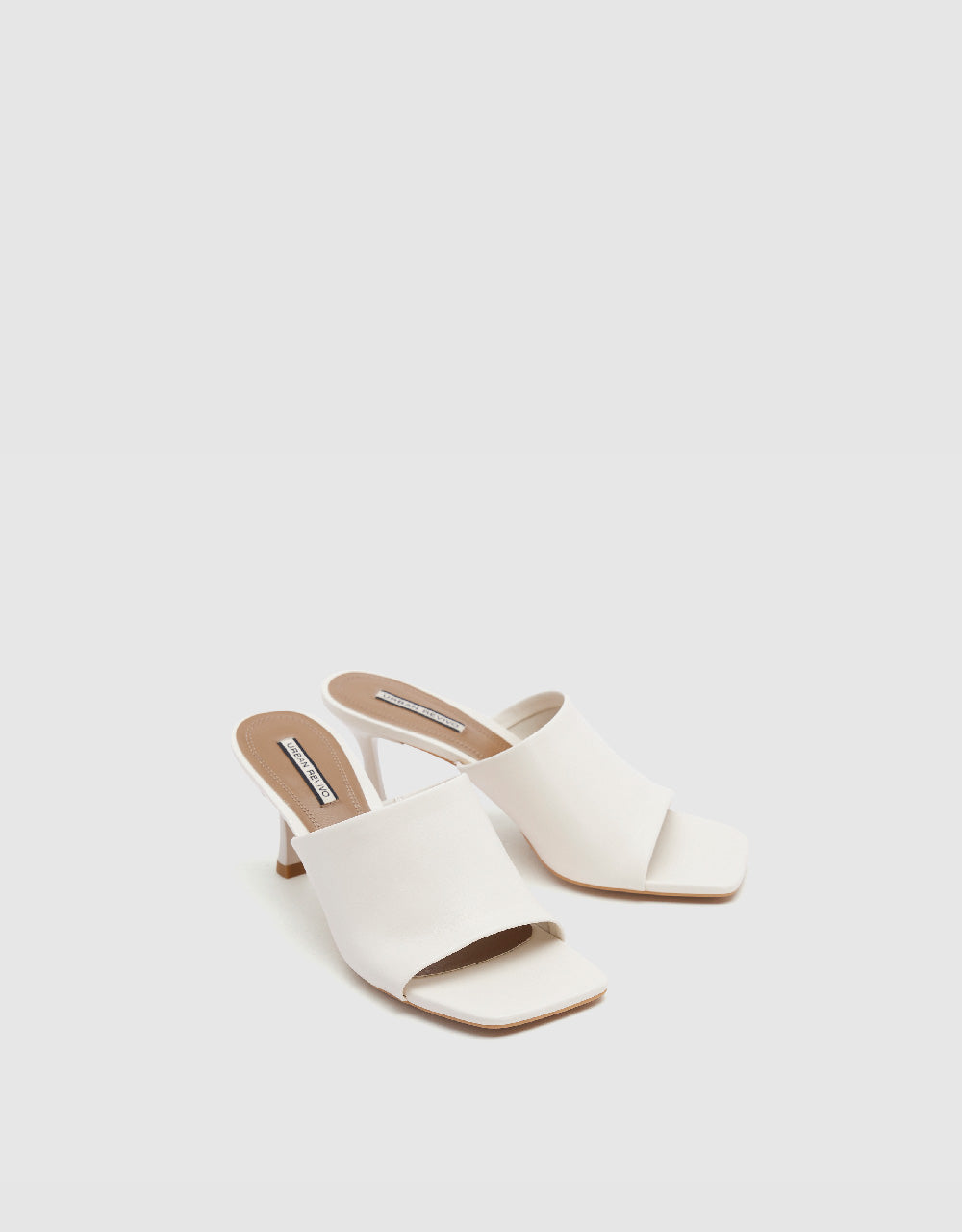 Heeled Vegan Leather Square Toe Slippers