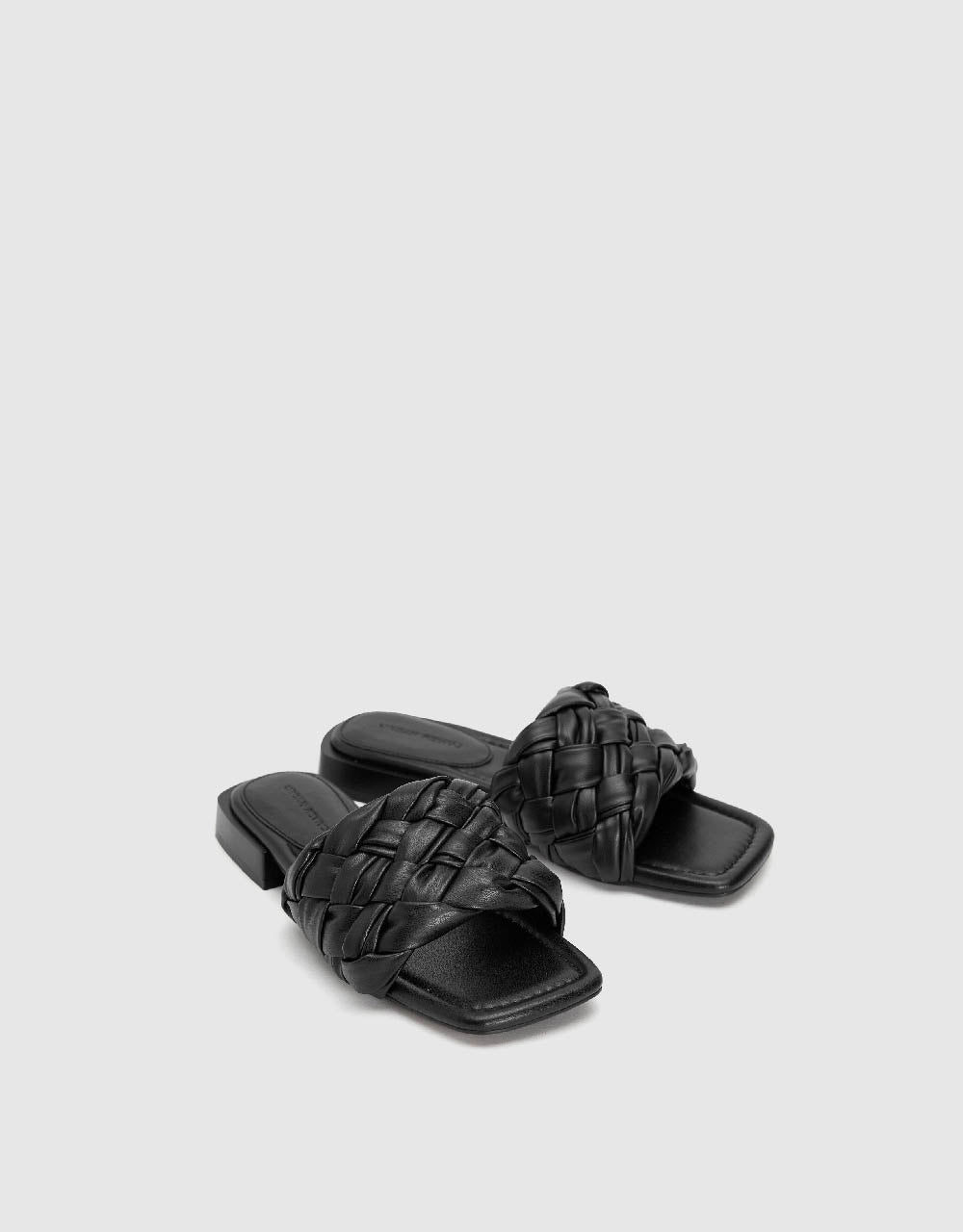 Vegan Leather Square Toe Slippers