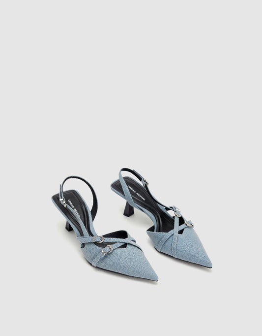 Denim Pointed Toe Slingbacks