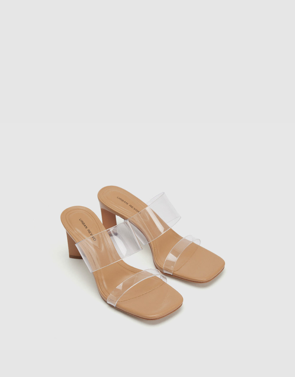 Double Straps Square Toe Heeled Slippers