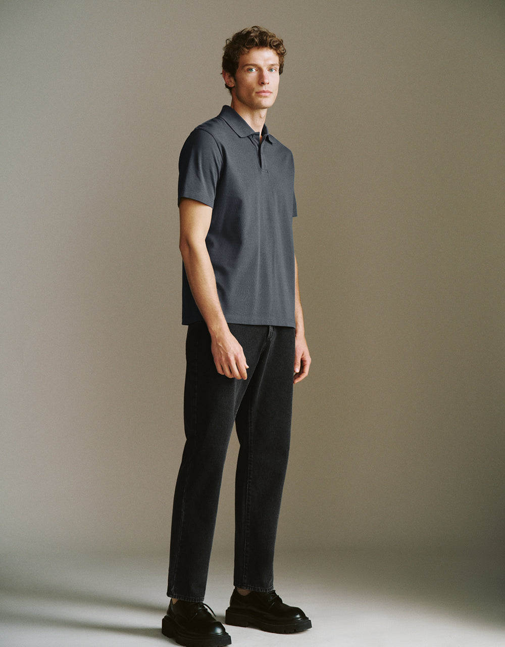 Button Half Placket Straight Polo Shirt