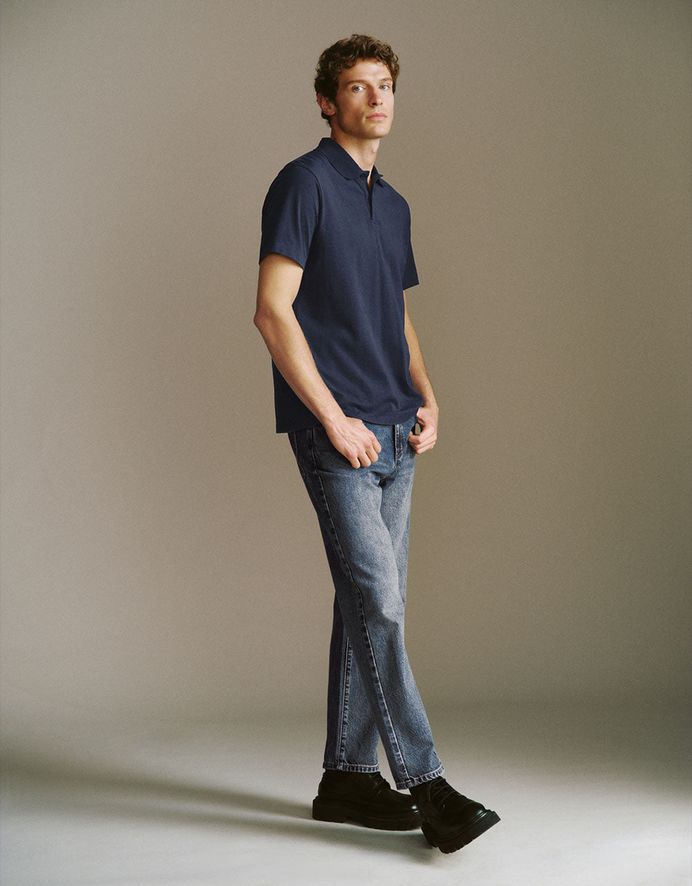 Button Half Placket Straight Polo Shirt