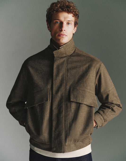 Stand Collar Woolen Jacket