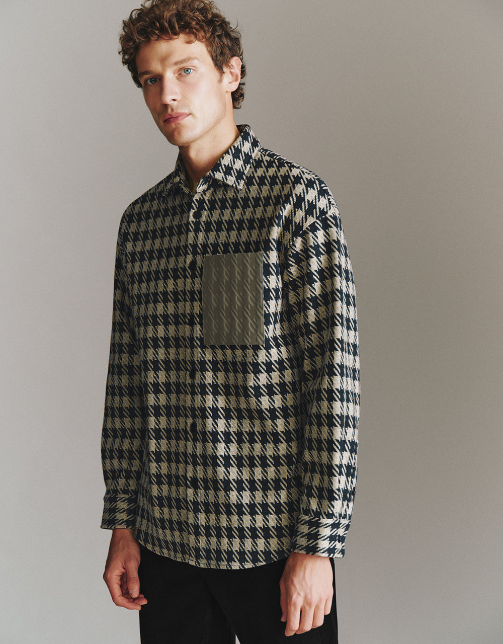 Houndstooth Button Up Loose Shirt