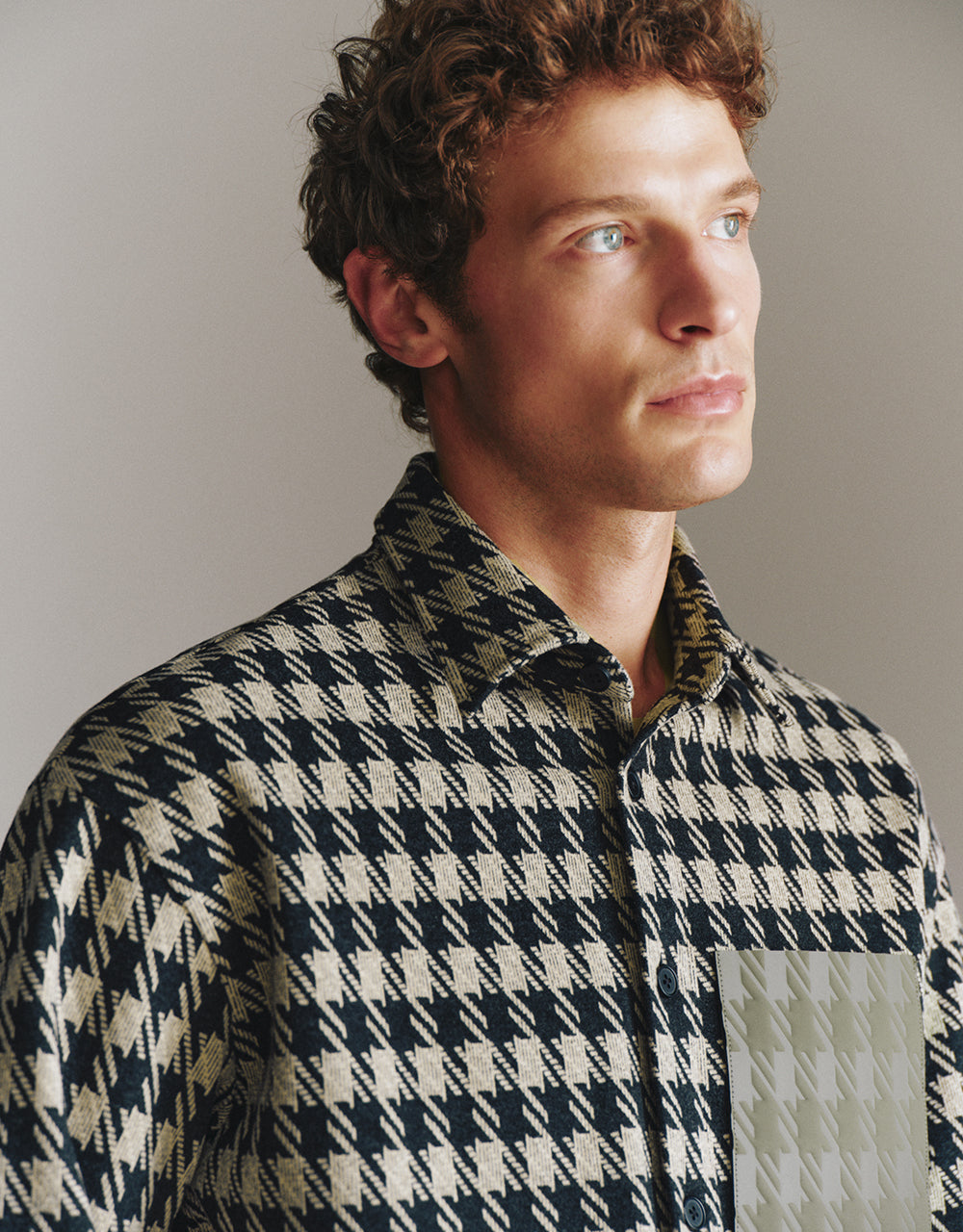 Houndstooth Button Up Loose Shirt