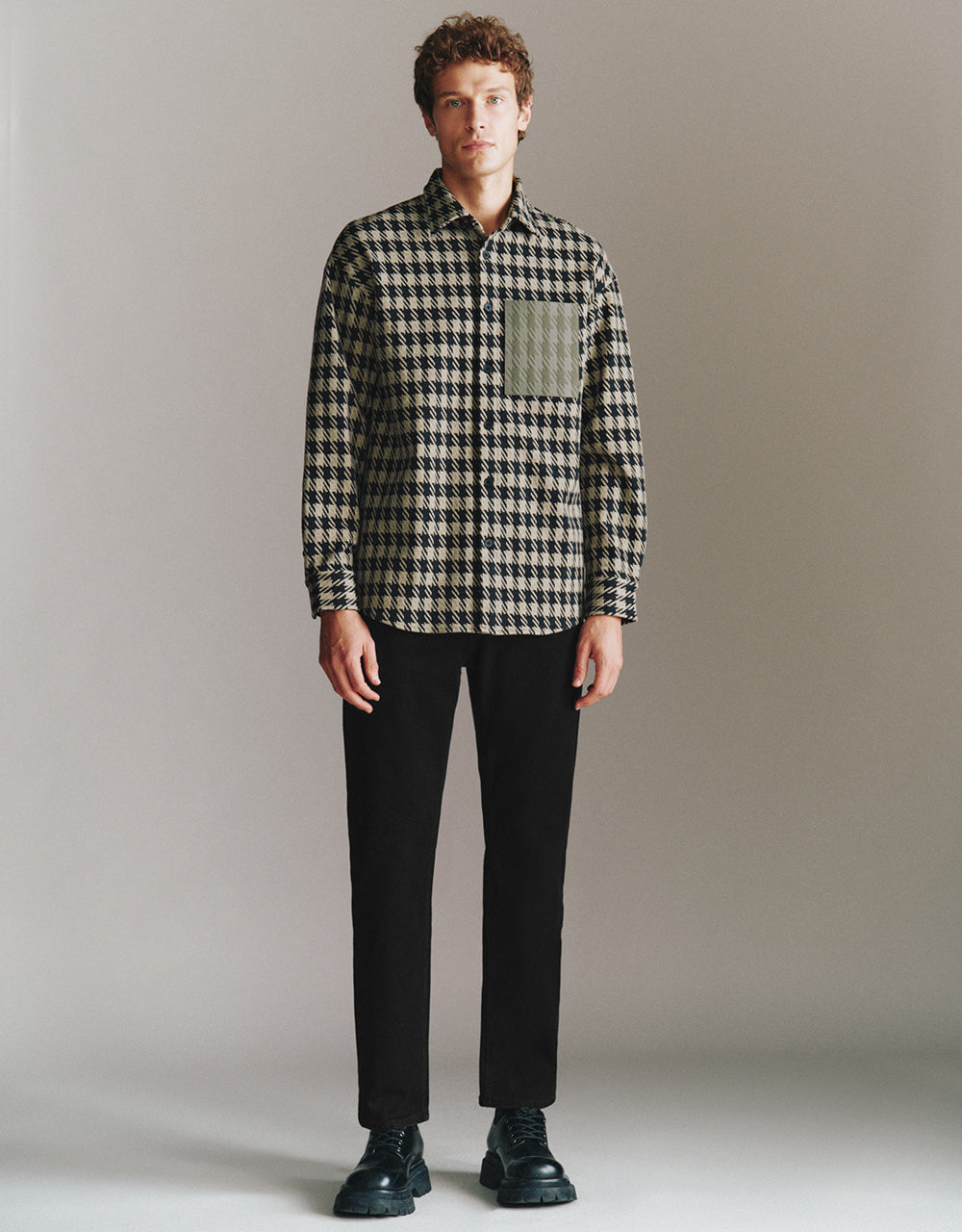 Houndstooth Button Up Loose Shirt