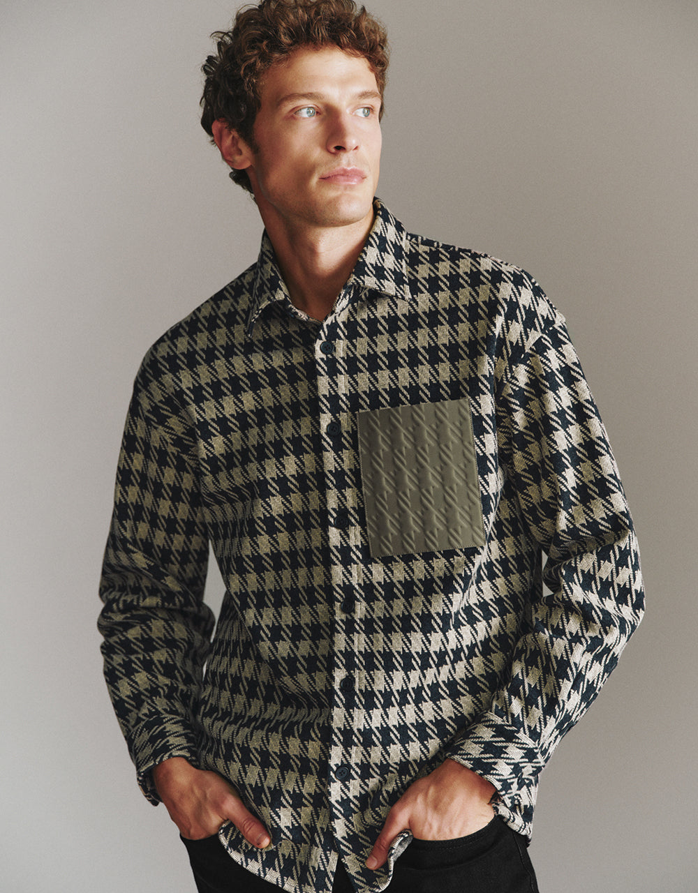 Houndstooth Button Up Loose Shirt