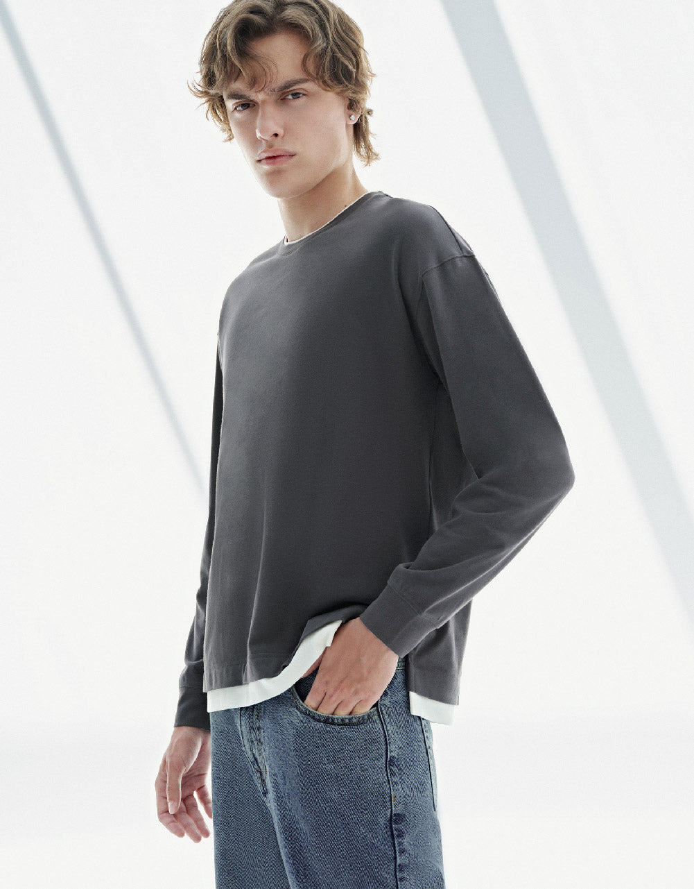 Drop Shoulder Sleeve Crew Neck T-Shirt