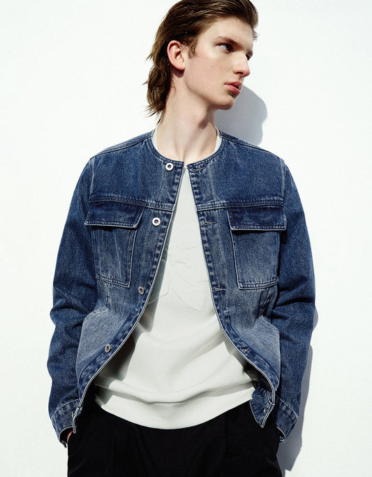 Crew Neck Denim Jacket