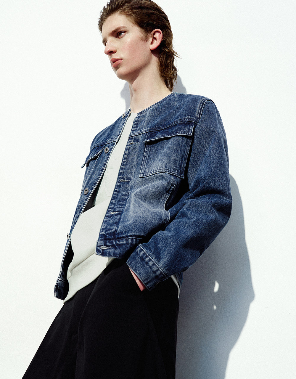 Crew Neck Denim Jacket