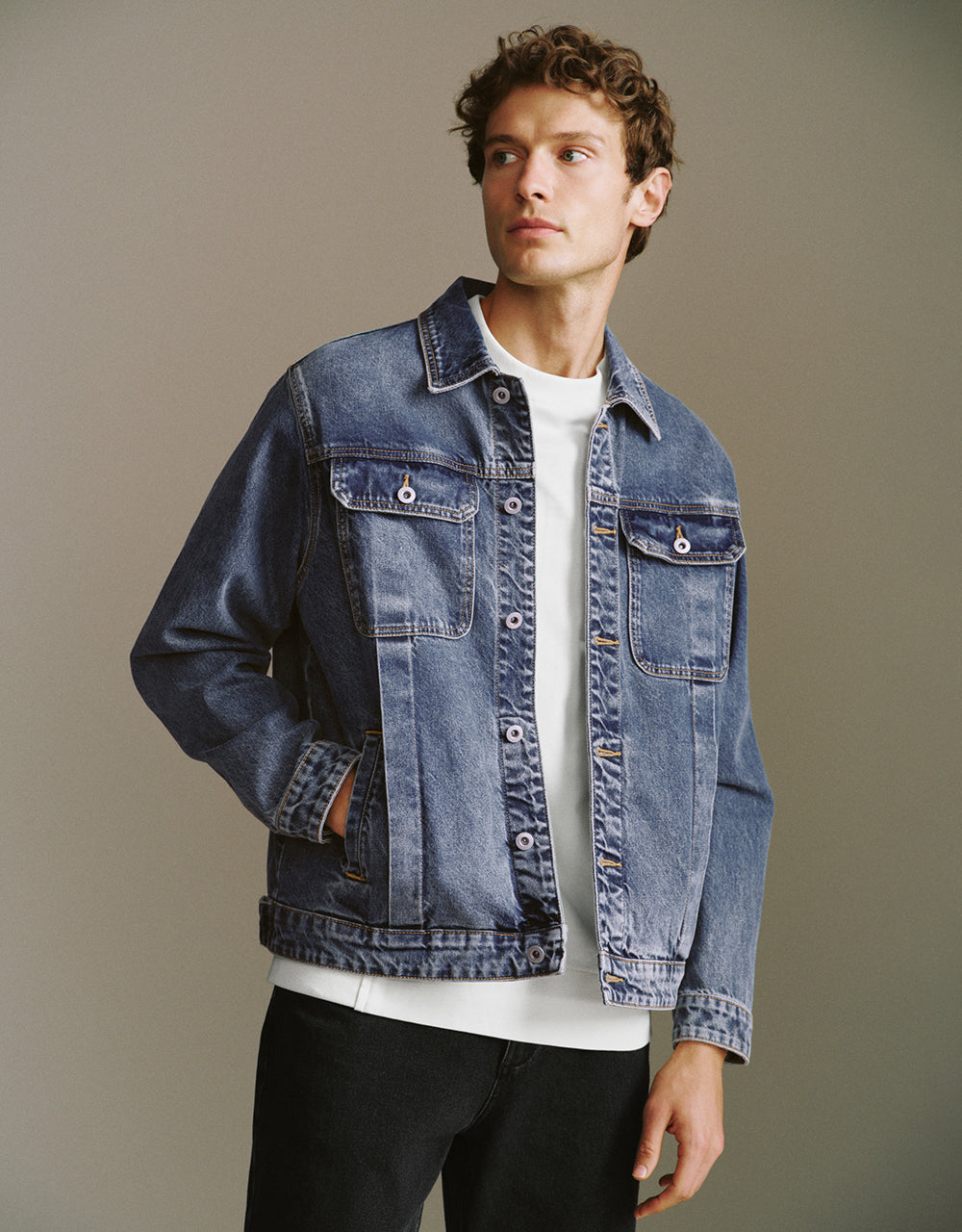 Drop Shoulder Sleeve Denim Jacket