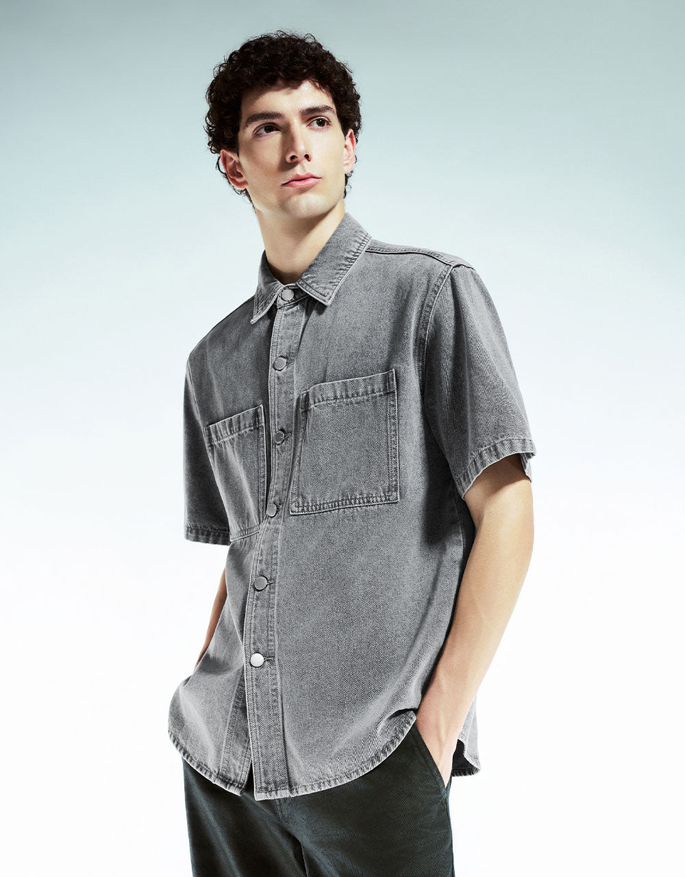 Button Up Loose Denim Shirt