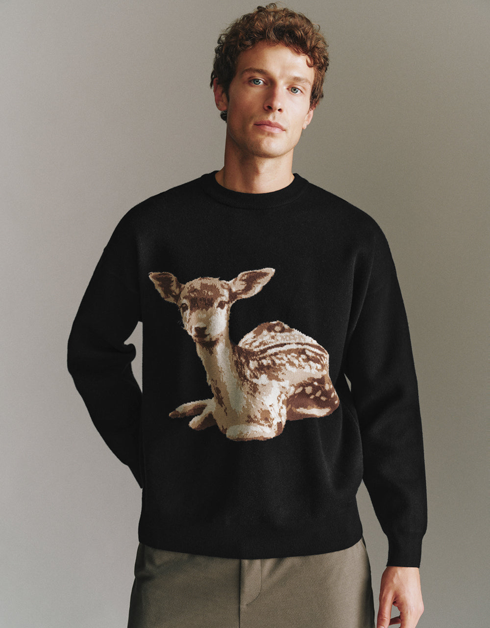 Deer Embroidered Knitted T-Shirt