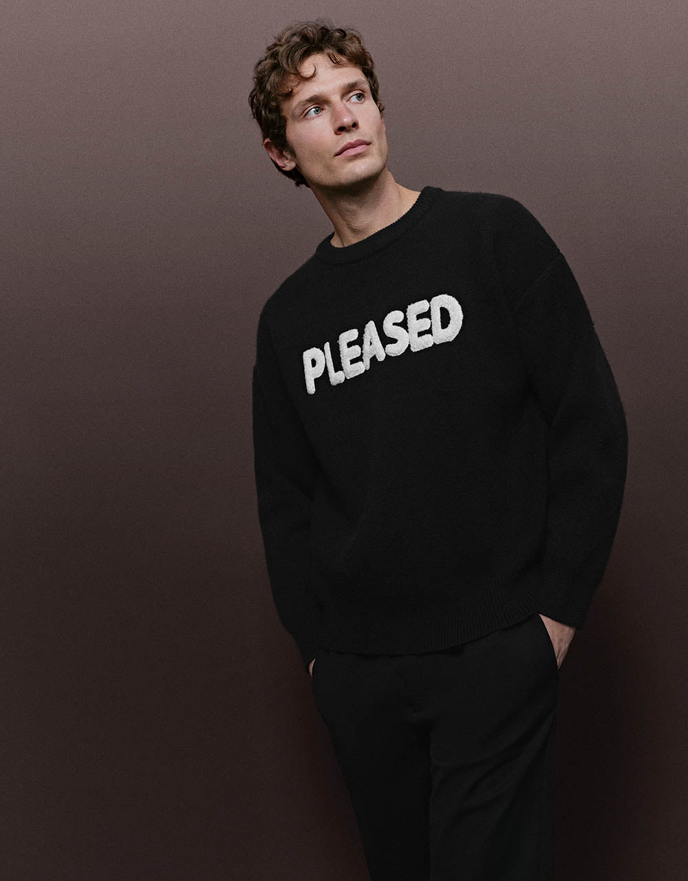 Letter Printed Crew Neck Knitted T-Shirt