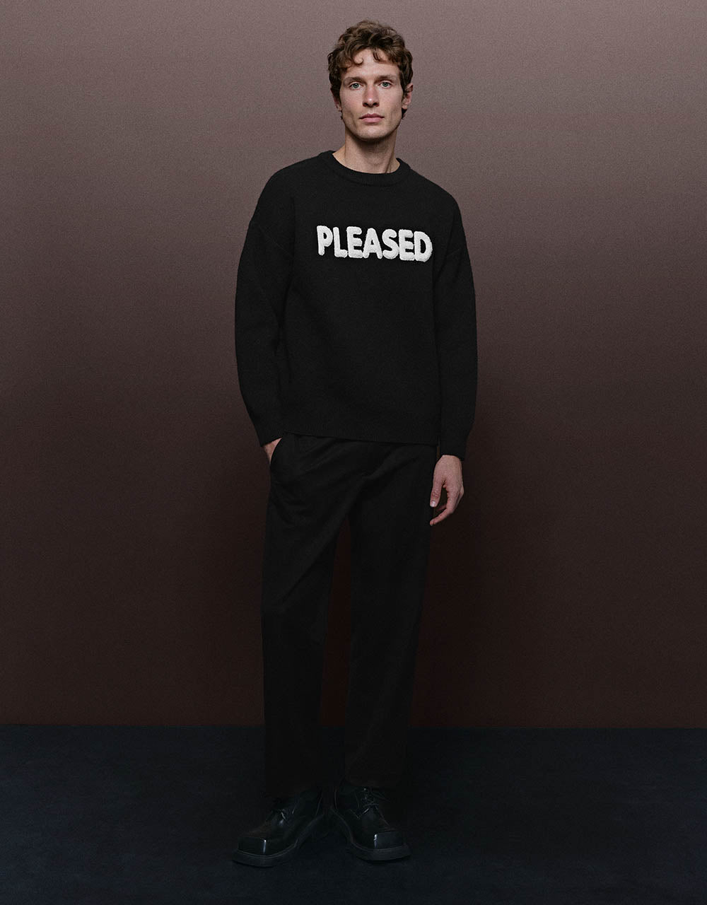 Letter Printed Crew Neck Knitted T-Shirt