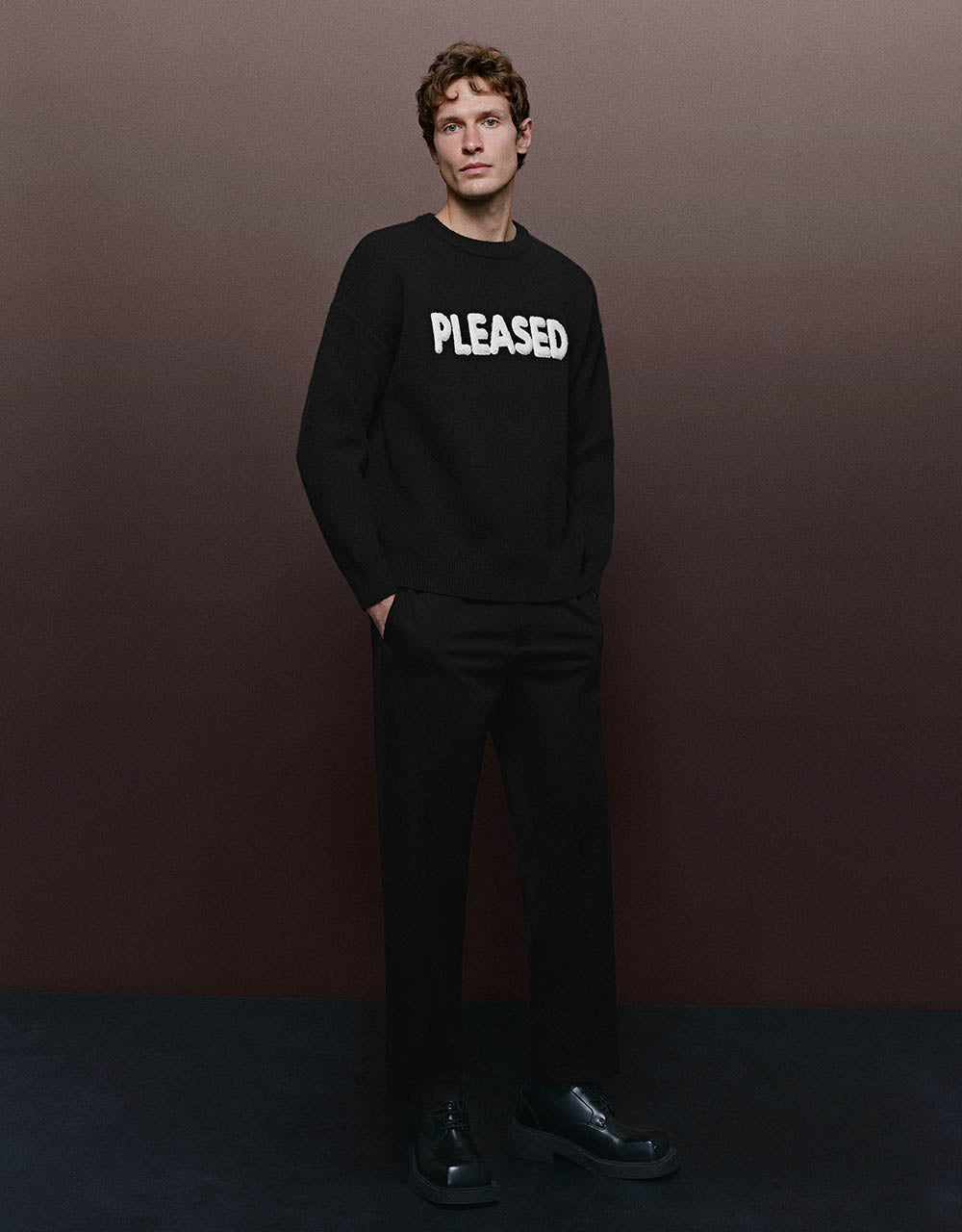 Letter Printed Crew Neck Knitted T-Shirt