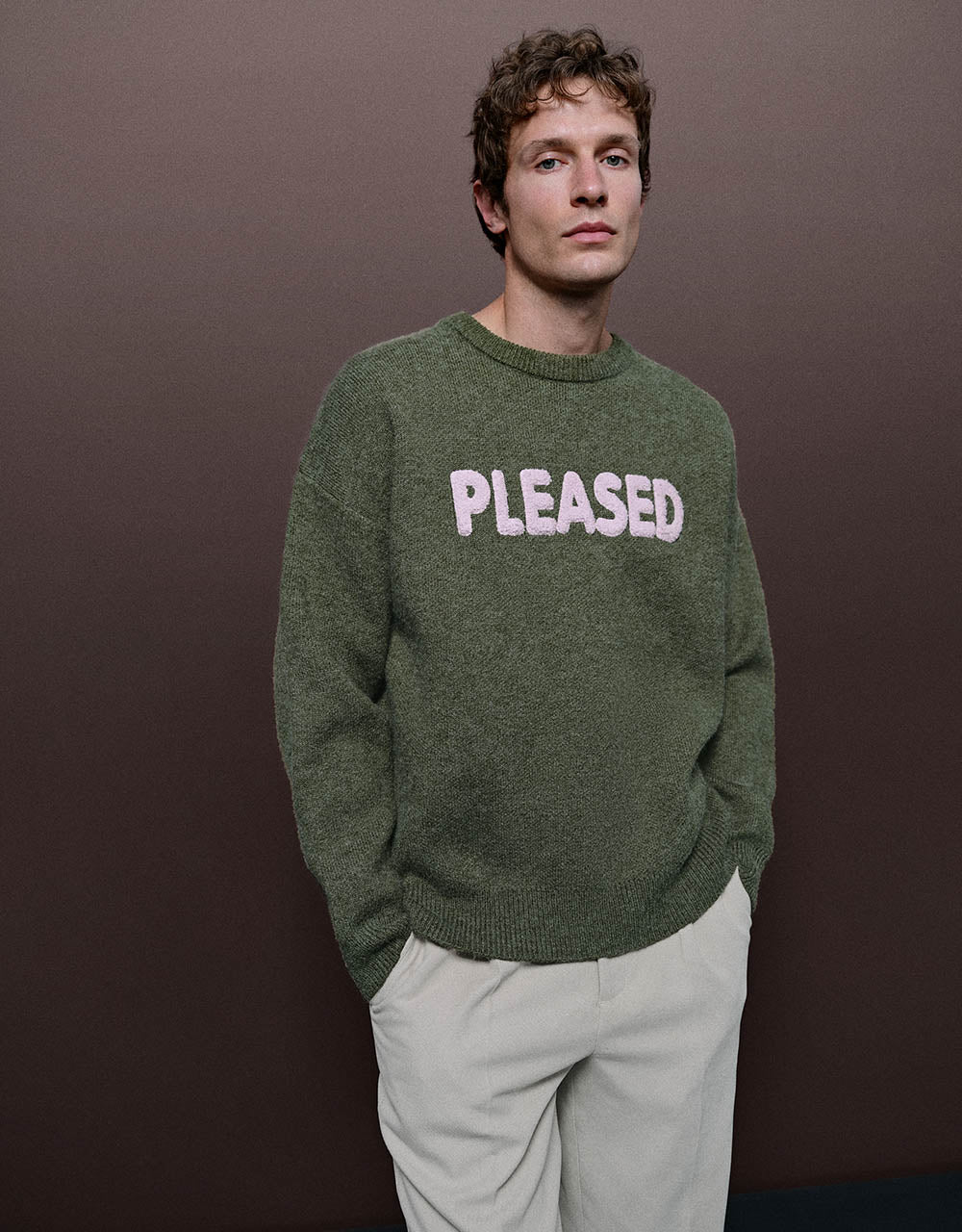 Letter Printed Crew Neck Knitted T-Shirt