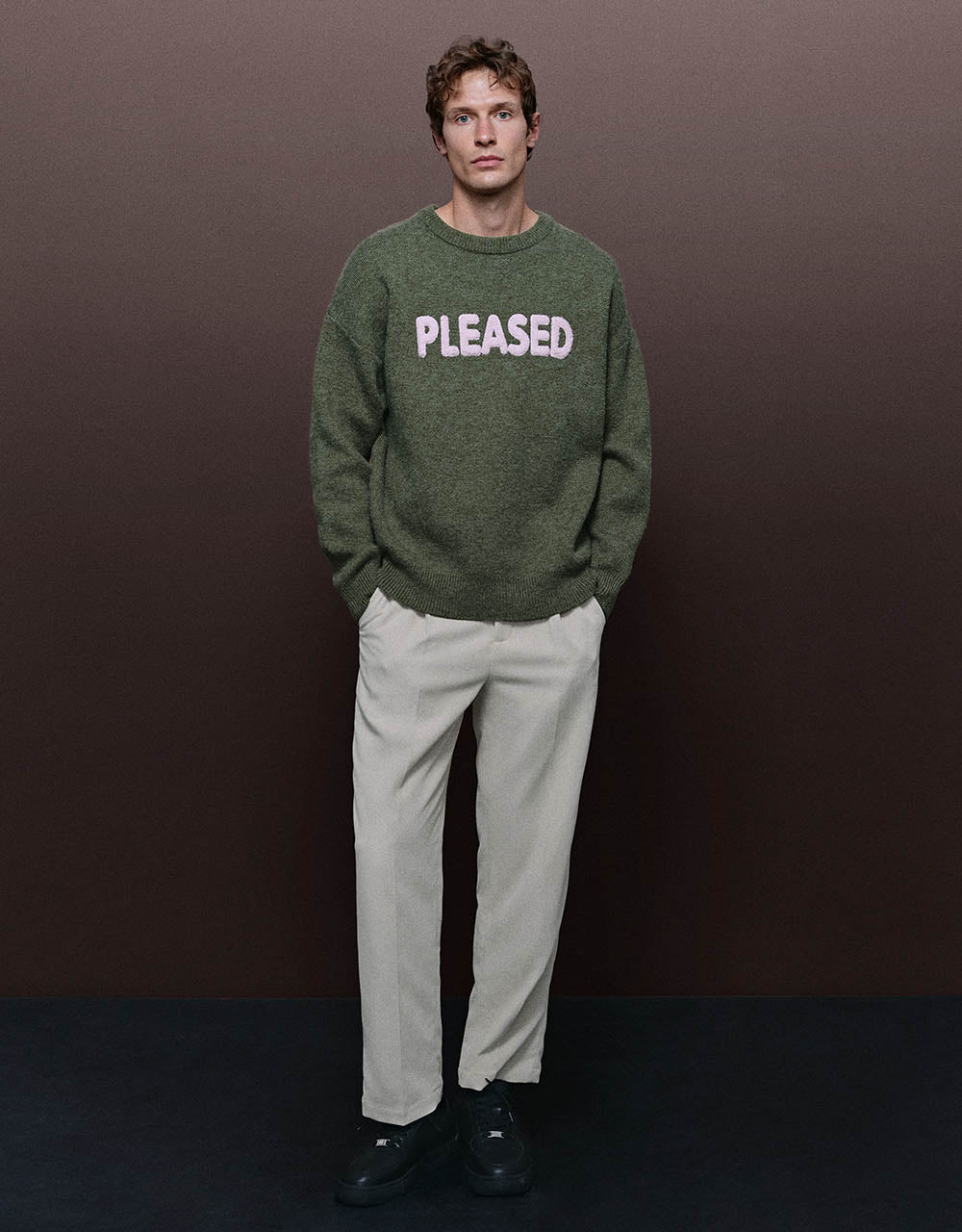 Letter Printed Crew Neck Knitted T-Shirt