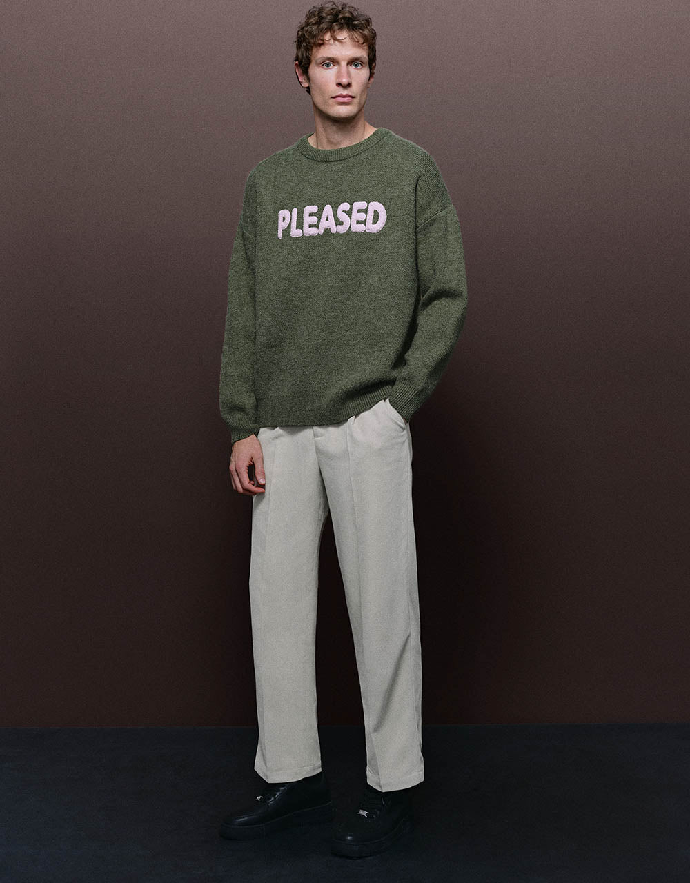 Letter Printed Crew Neck Knitted T-Shirt