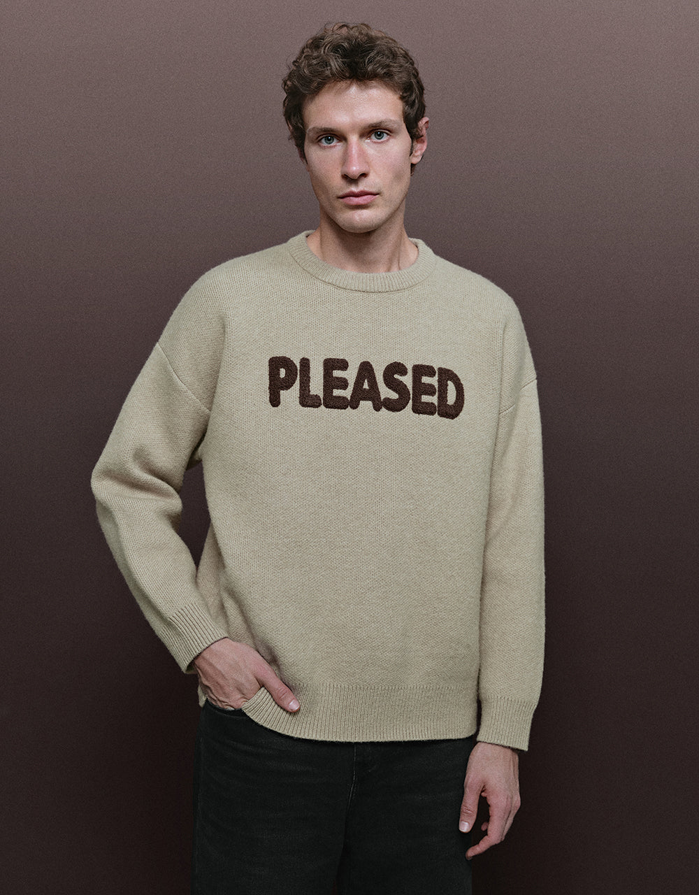 Letter Printed Crew Neck Knitted T-Shirt