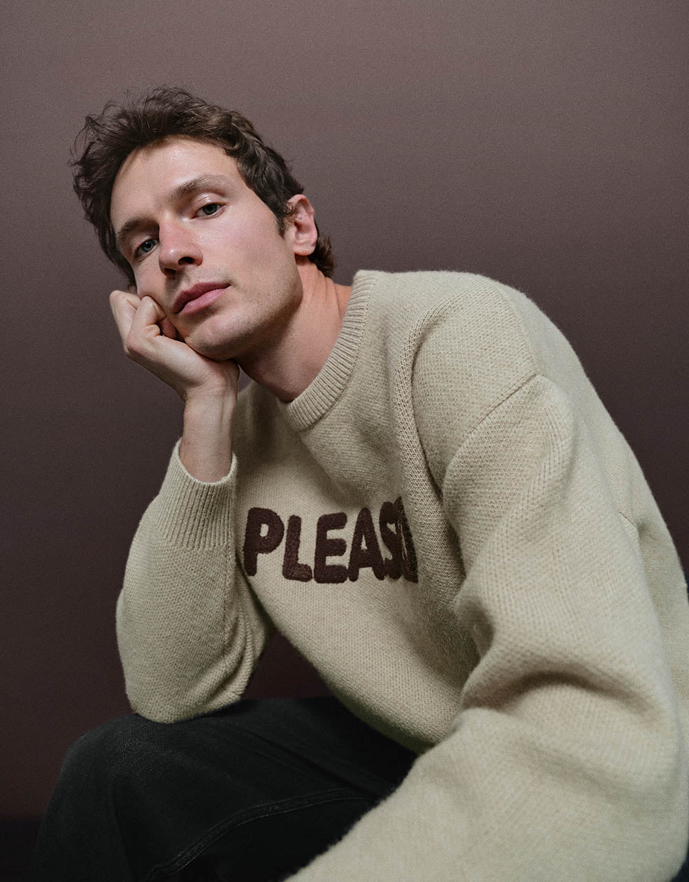 Letter Printed Crew Neck Knitted T-Shirt