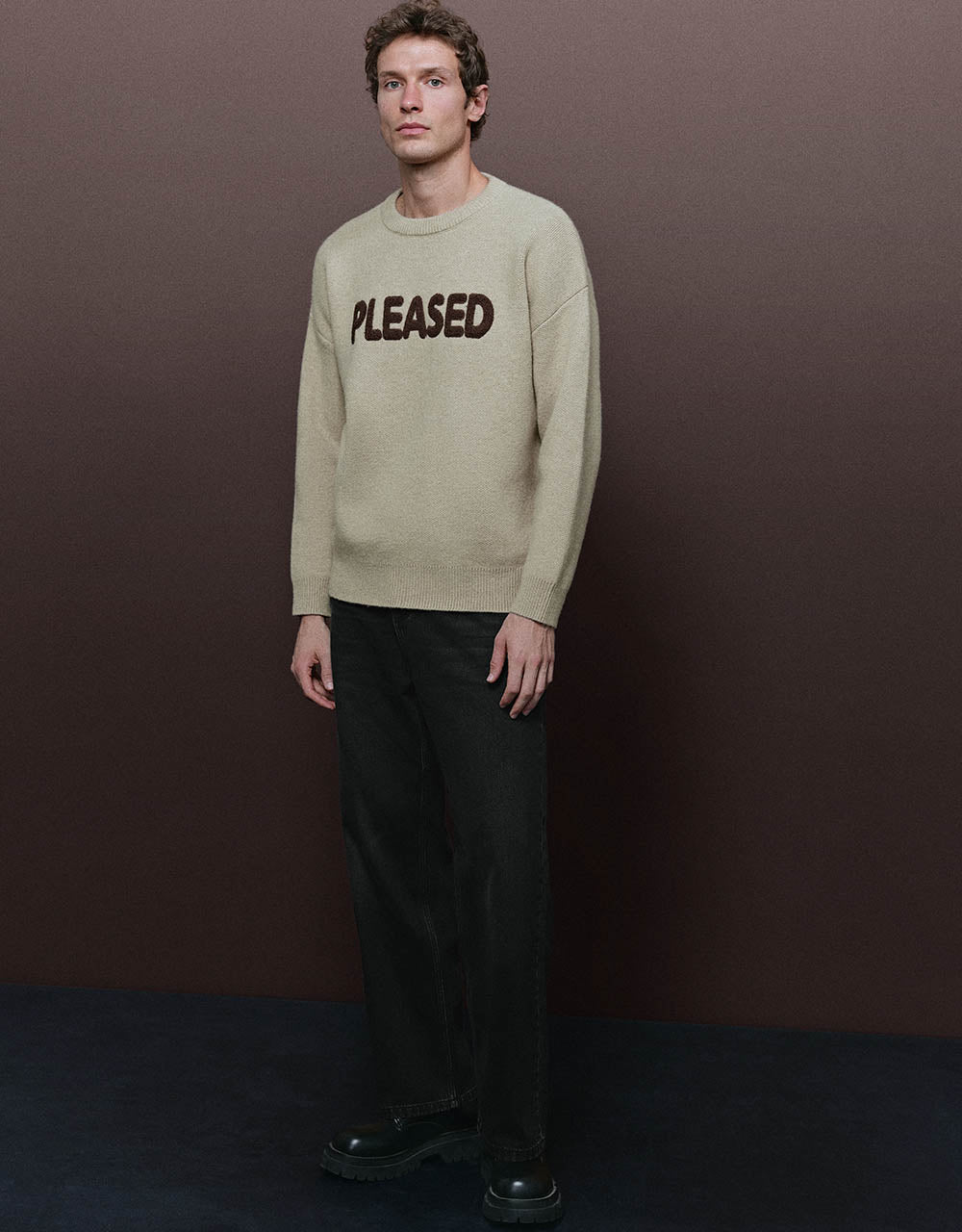 Letter Printed Crew Neck Knitted T-Shirt