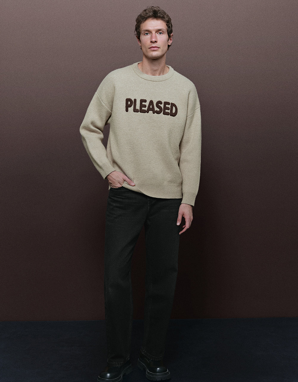 Letter Printed Crew Neck Knitted T-Shirt