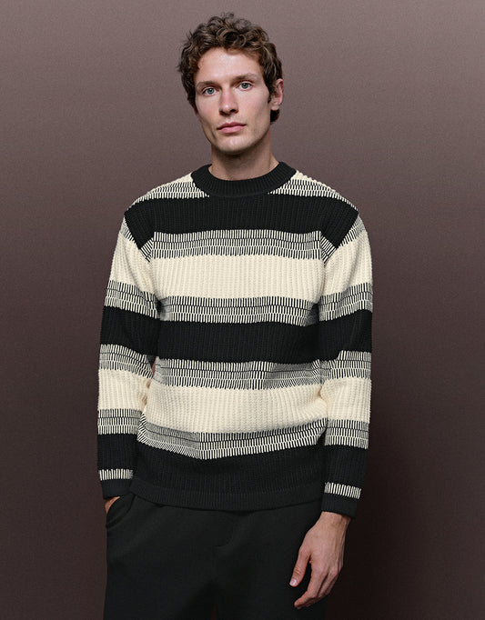 Crew Neck Striped Knitted T-Shirt