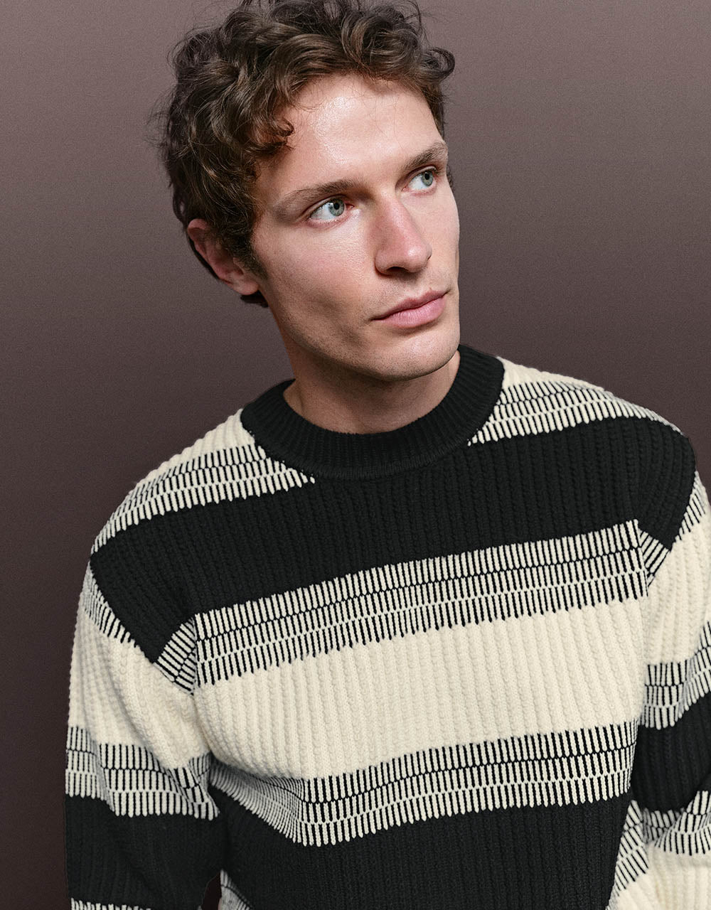 Crew Neck Striped Knitted T-Shirt