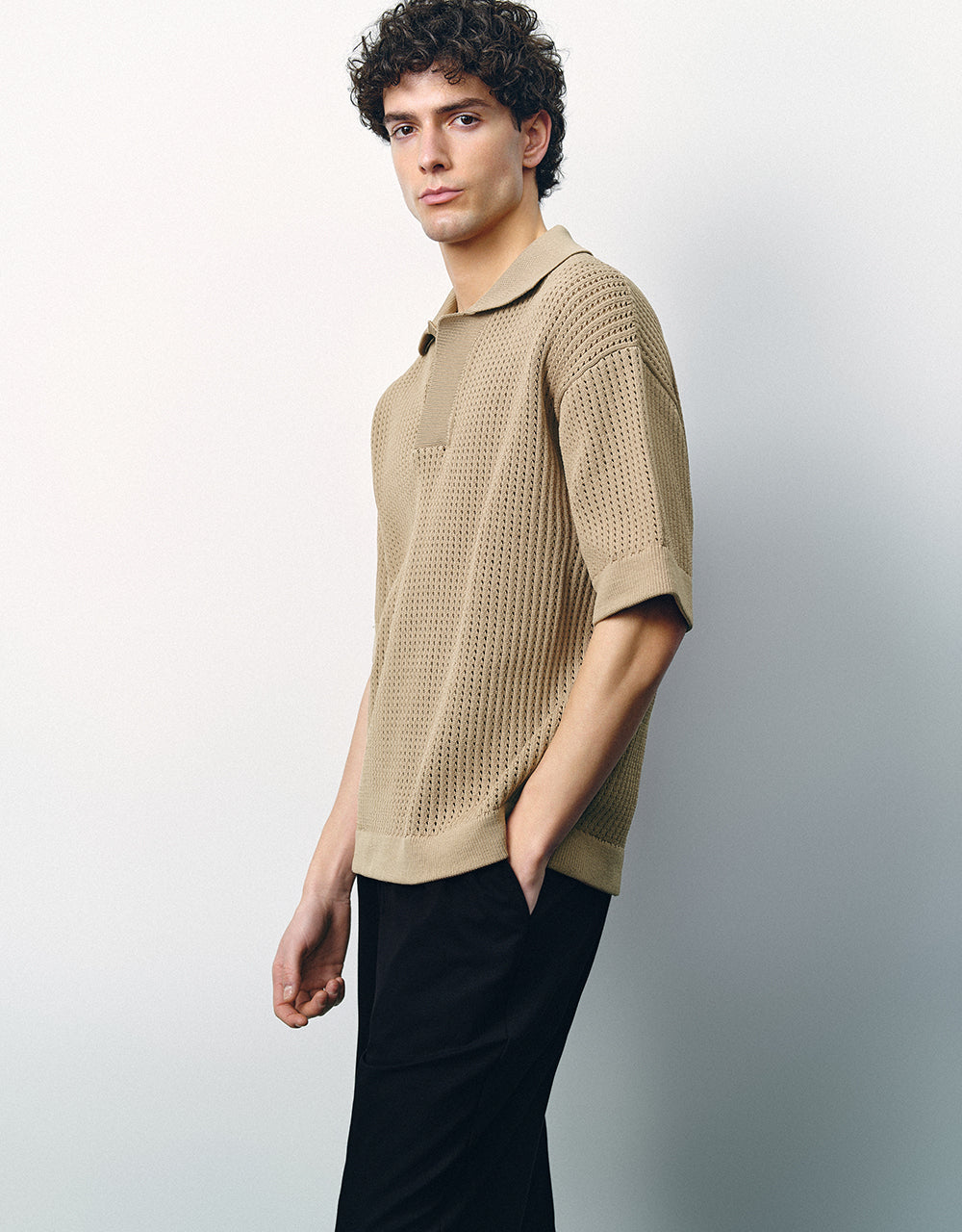 Drop Shoulder Sleeve Knitted T-Shirt