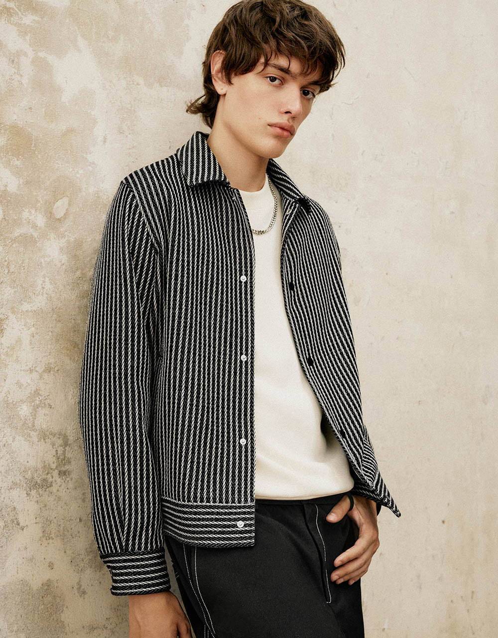 Press Button Striped Jacket