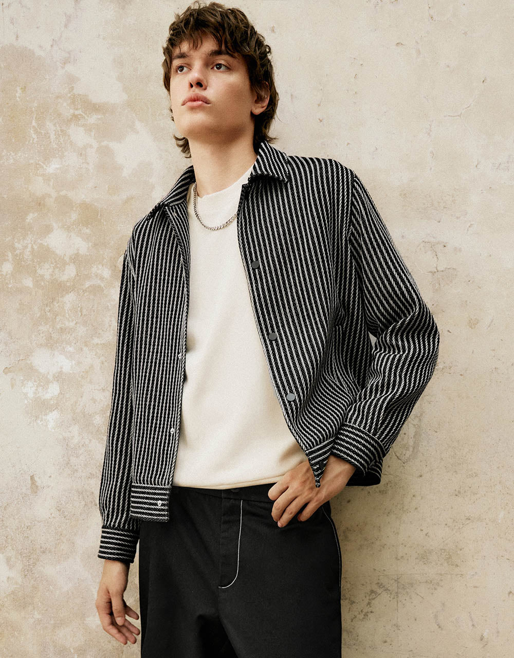 Press Button Striped Jacket