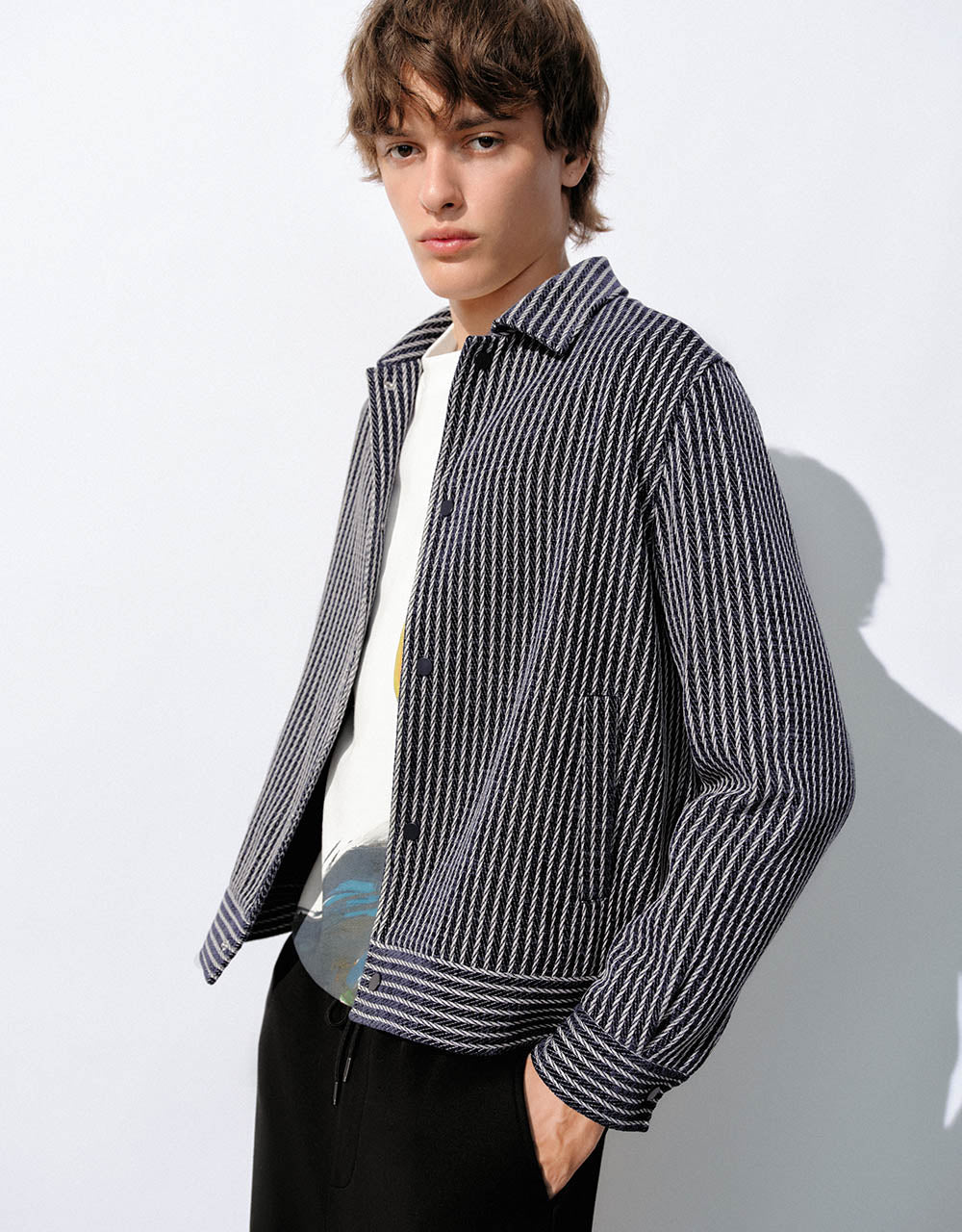 Press Button Striped Jacket