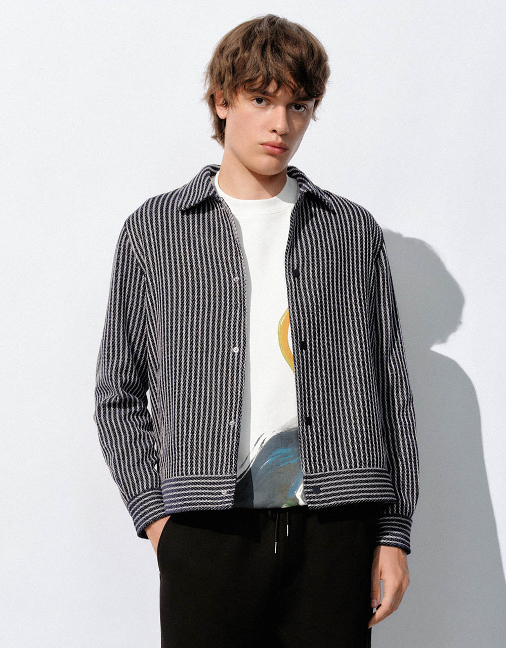 Press Button Striped Jacket