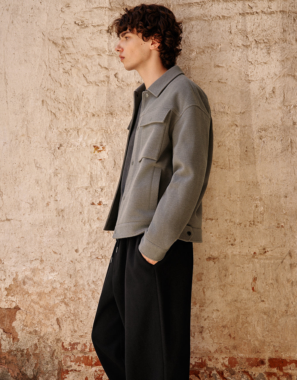 Textured Button Up Straight Jacket