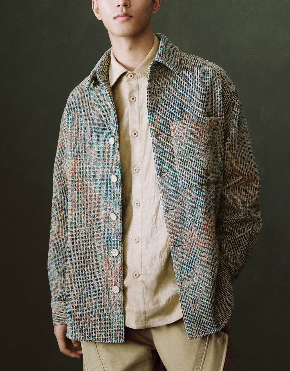 Textured Button Up Straight Jacket