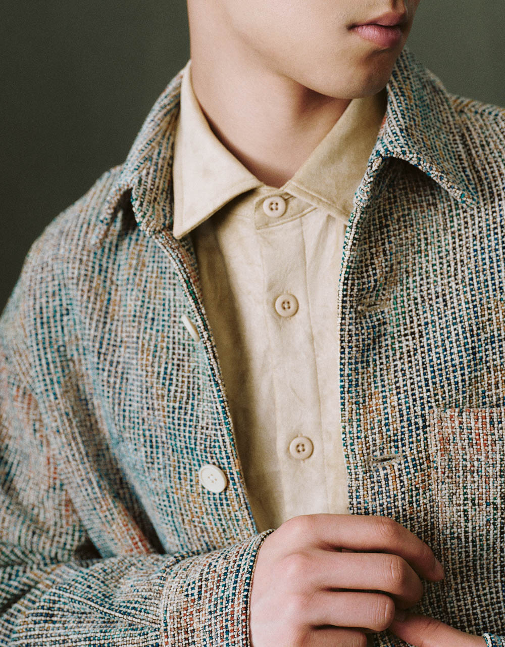 Textured Button Up Straight Jacket