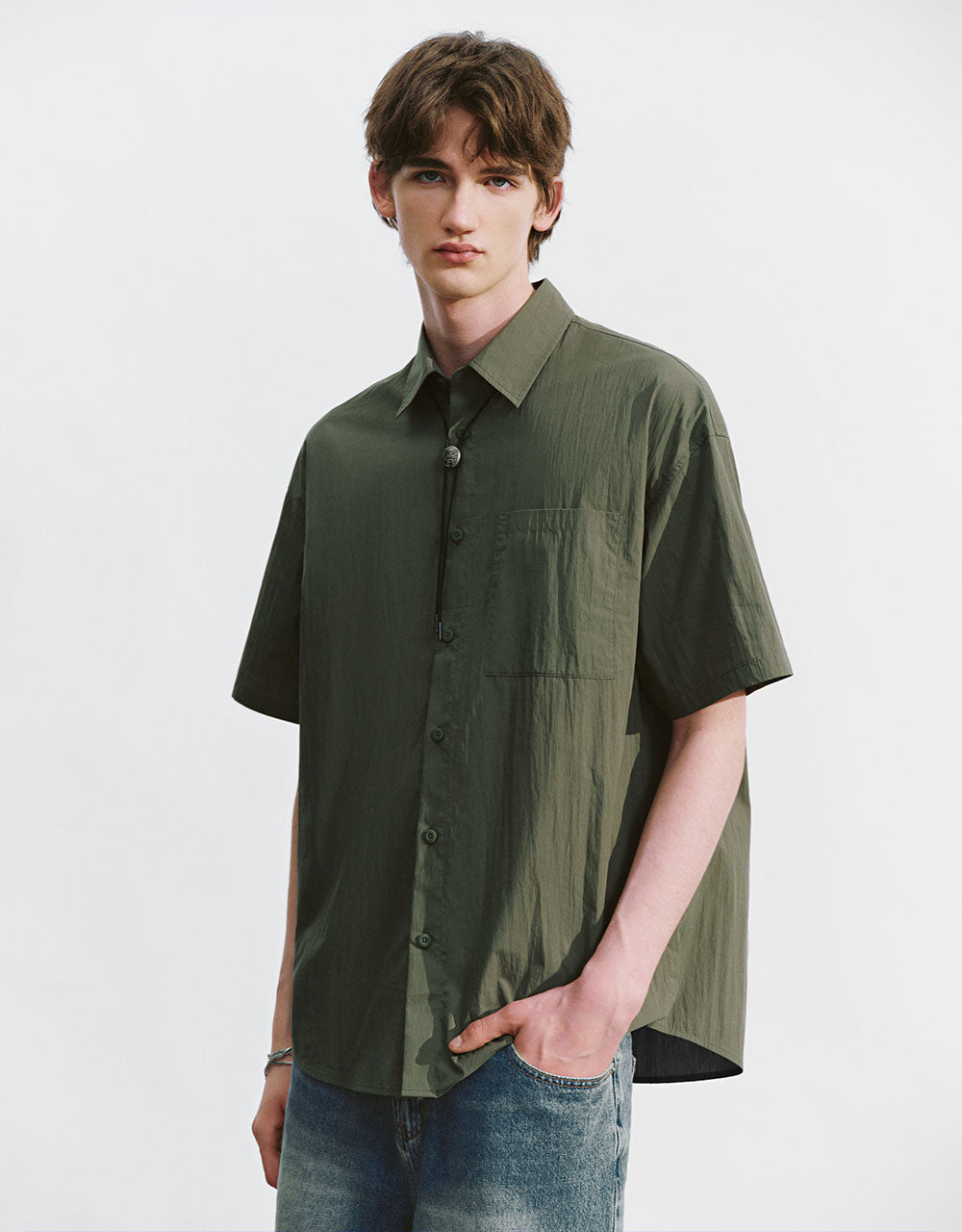 Button Up Straight Loose Shirt