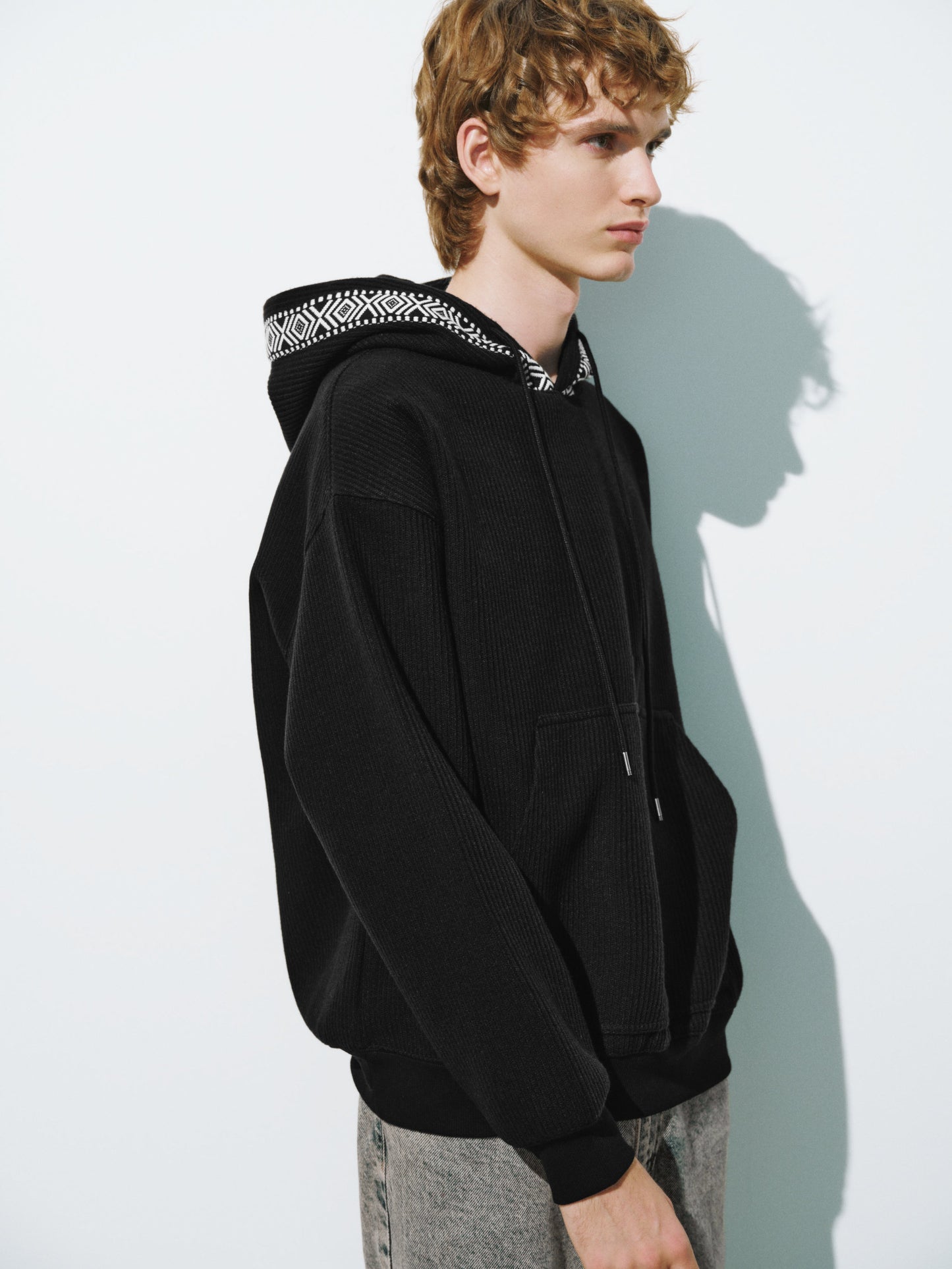 Drop Shoulder Sleeve Hooded Sweatshirt