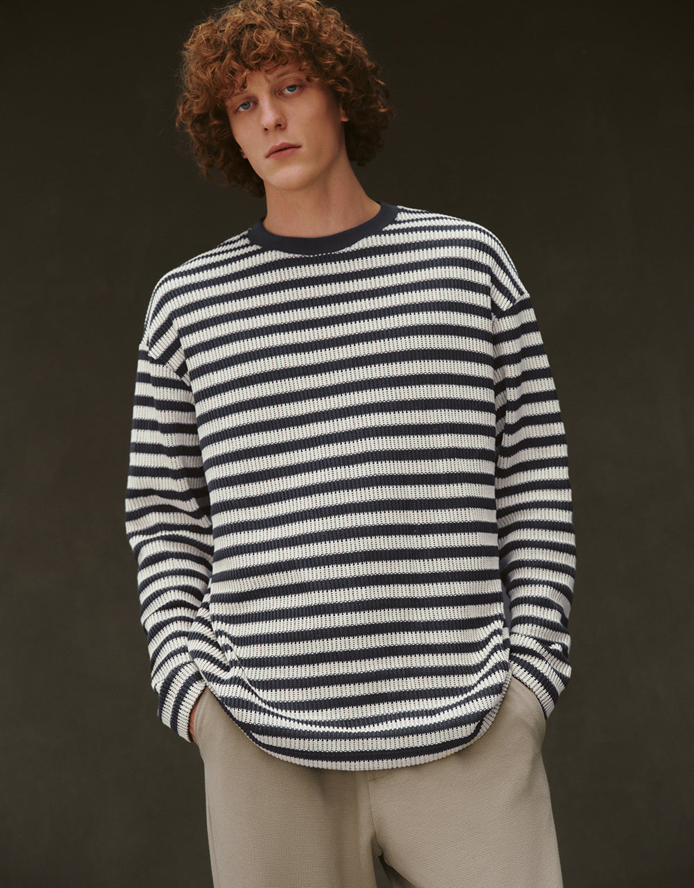 Striped Sleeve Crew Neck T-Shirt