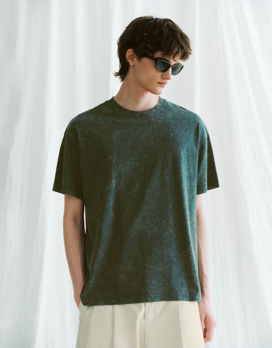 Textured Crew Neck Straight T-Shirt