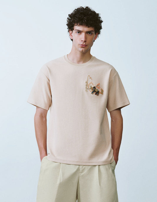 Embroidered Crew Neck Loose Straight T-Shirt