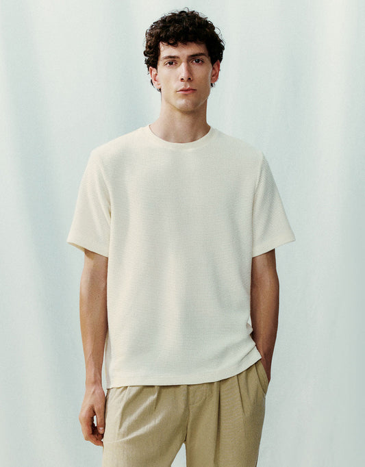 Textured Crew Neck Straight T-Shirt